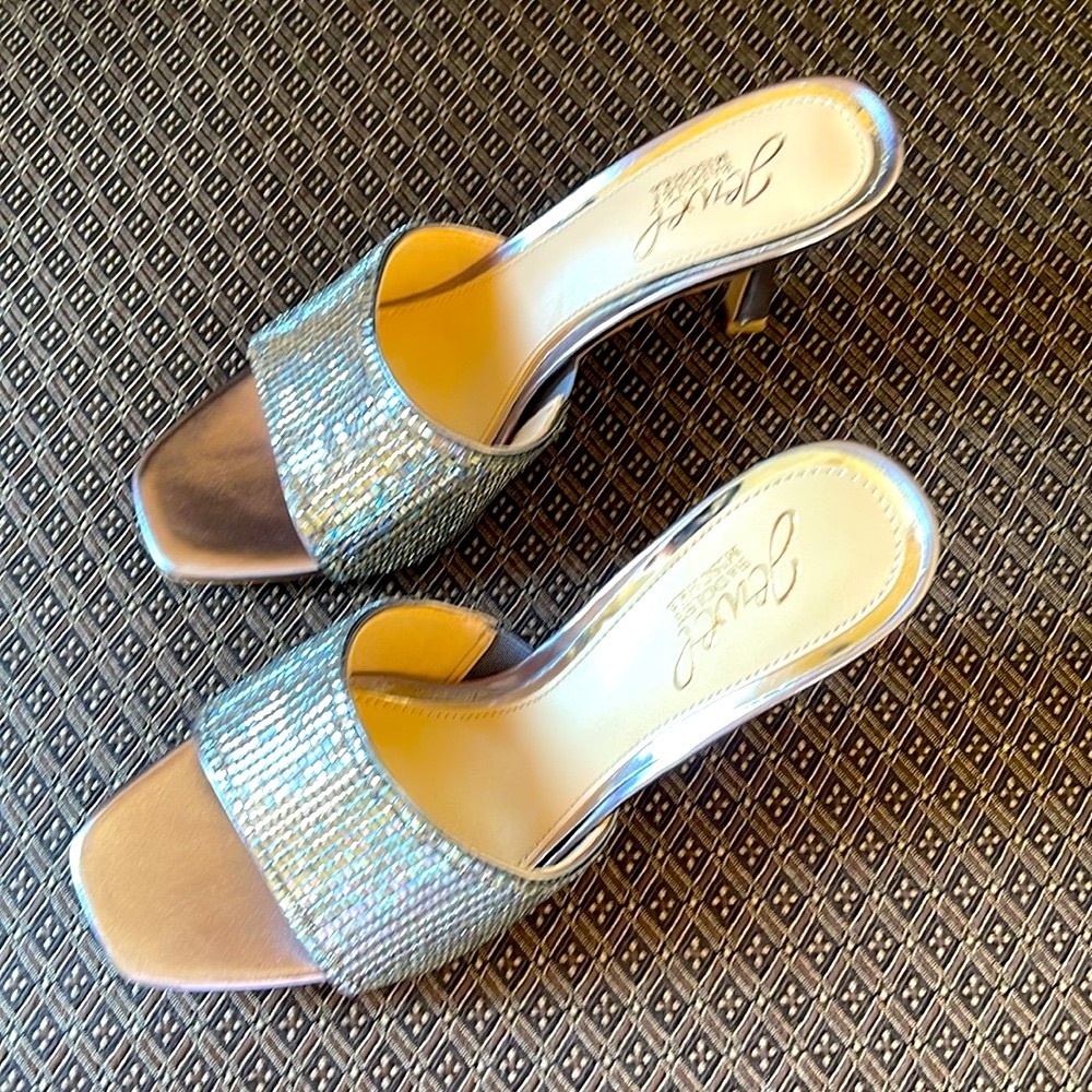 NWOT BADGLEY MISCHKA JEWEL ALLISON RETRO SLIDES SZ 6.5 HEEL 2.95” - Picture 3 of 14